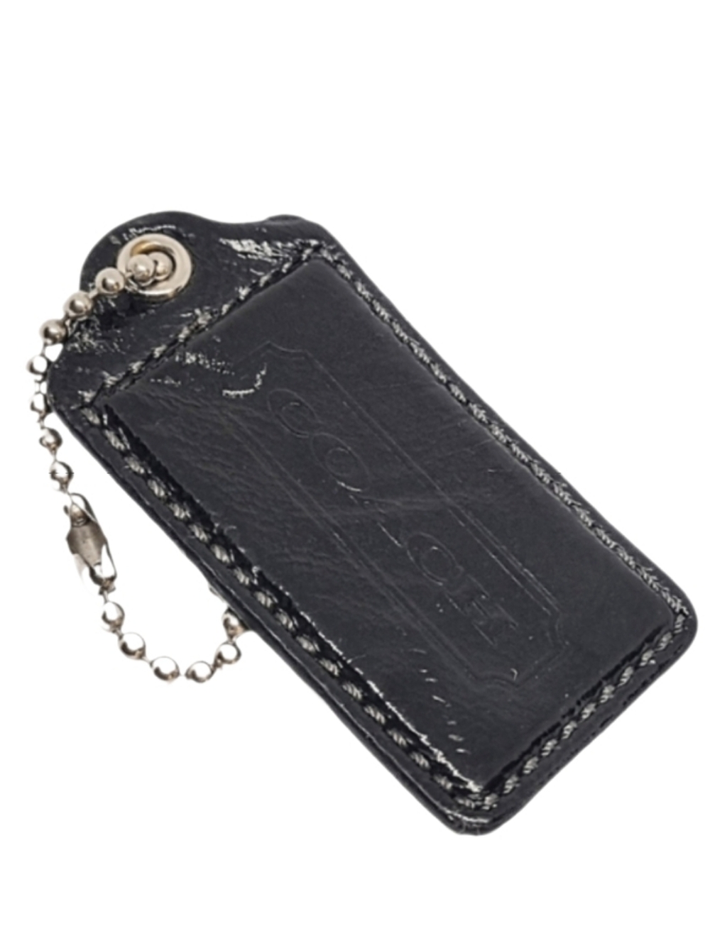 😍 3" XL Coach Black Patent Leather Hang Tag Bag Fob Purse Charm Keychain Y2K